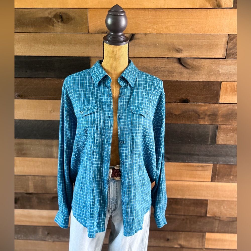 Vintage Blue Plaid Apparenza Button Down Long Sleeve Top Size 18W